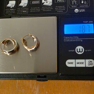 Genuine 14K Yellow White Gold Crossover Hoop Earrings. (A127)